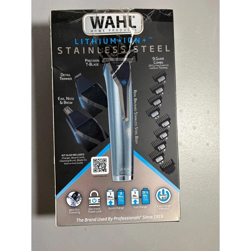 Wahl Lithium Ion+ Trimmer Men Silver Stainless Steel Grooming Kit WSS3L